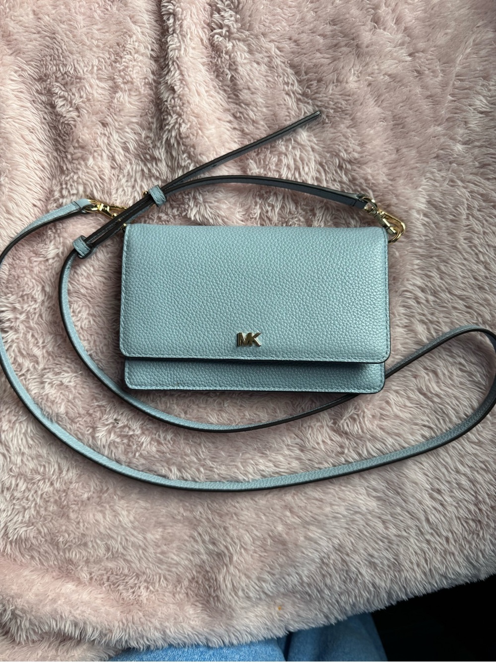 Michael Kors Pale Blue Pebbled Leather Mini Crossbody